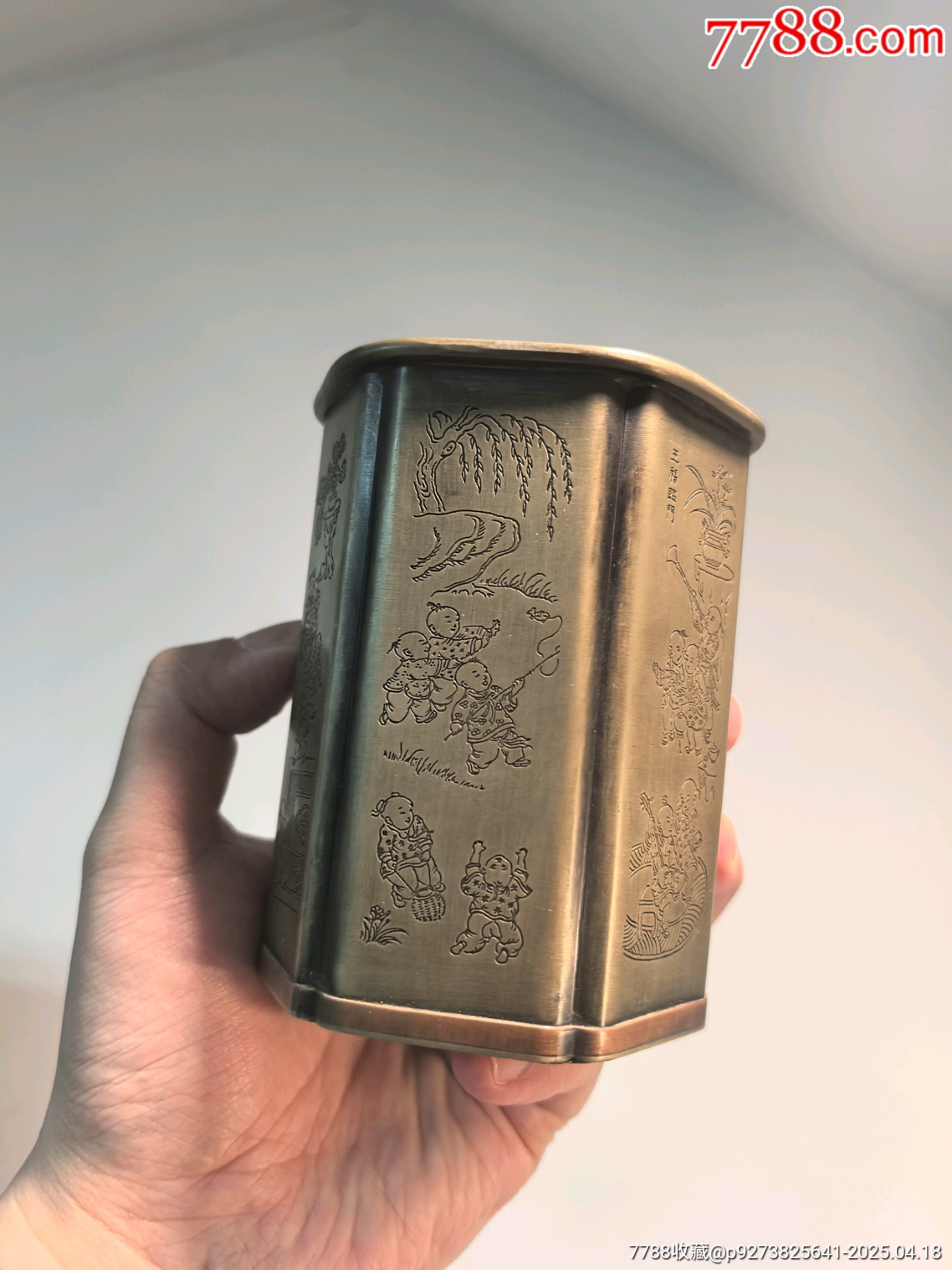 白銅鑲紫銅福娃圖六角筆筒文房用具_(dá)價(jià)格216元【蘭馨堂古玩收藏藝術(shù)】_第6張_