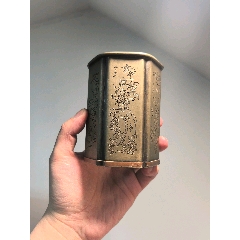 白銅鑲紫銅福娃圖六角筆筒文房用具(zc41031631)_蘭馨堂古玩收藏藝術(shù)