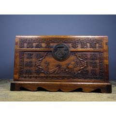 舊藏花梨木雕刻箱子書箱百福吉祥_