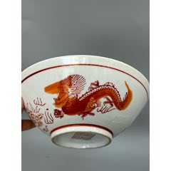 手繪龍鳳呈祥大缽大碗，一枚
