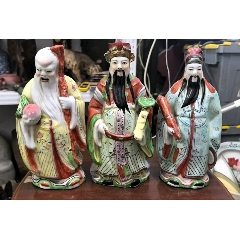 解放初567景德鎮(zhèn)雕塑瓷福祿壽星一套，開臉一流，做工精細，，尺寸：25厘米左右，