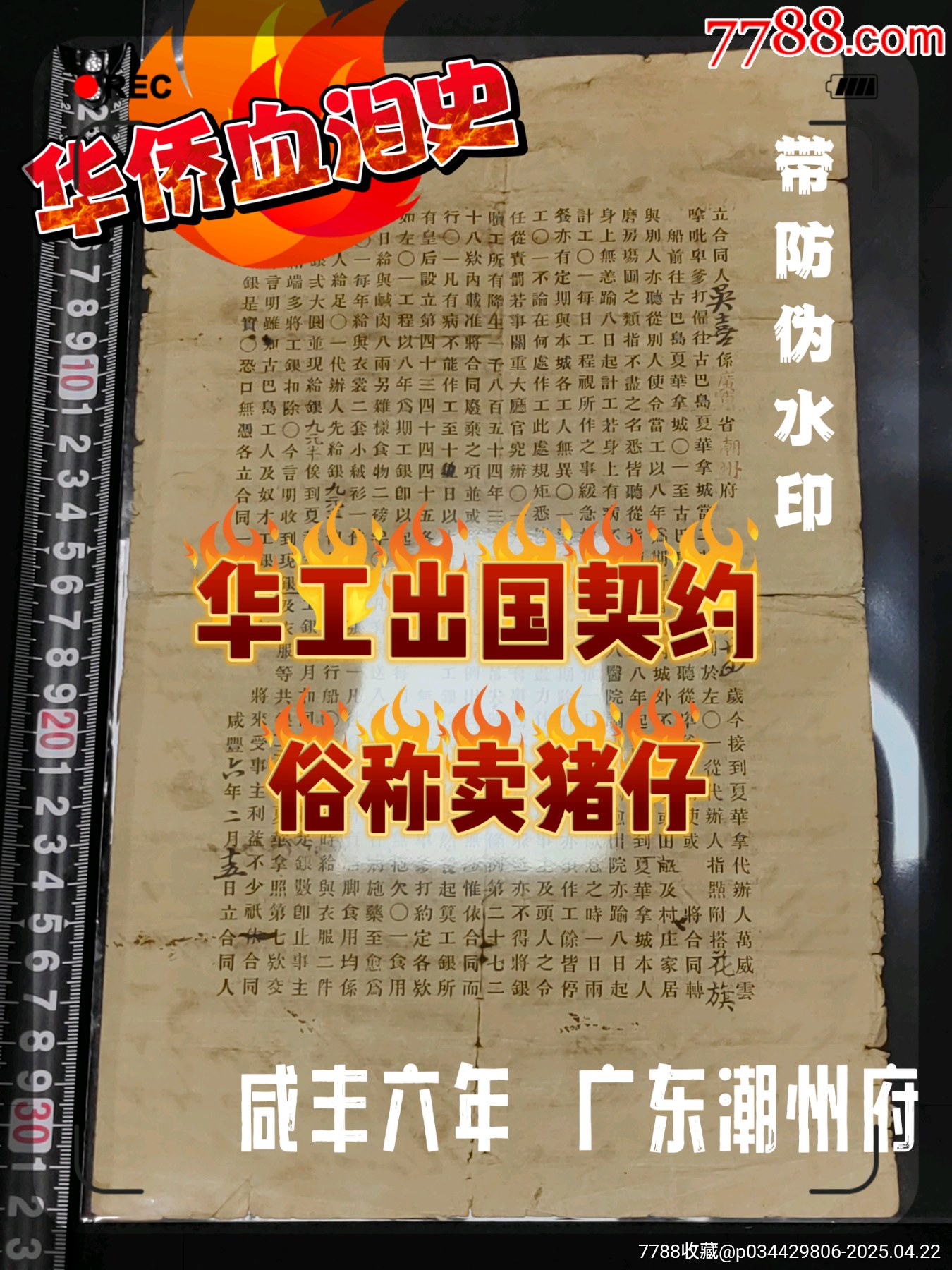 清代咸豐六年華工出國(guó)契約俗稱賣豬仔票廣東潮州府華僑血淚史極少見中文版_價(jià)格5710元_第1張_
