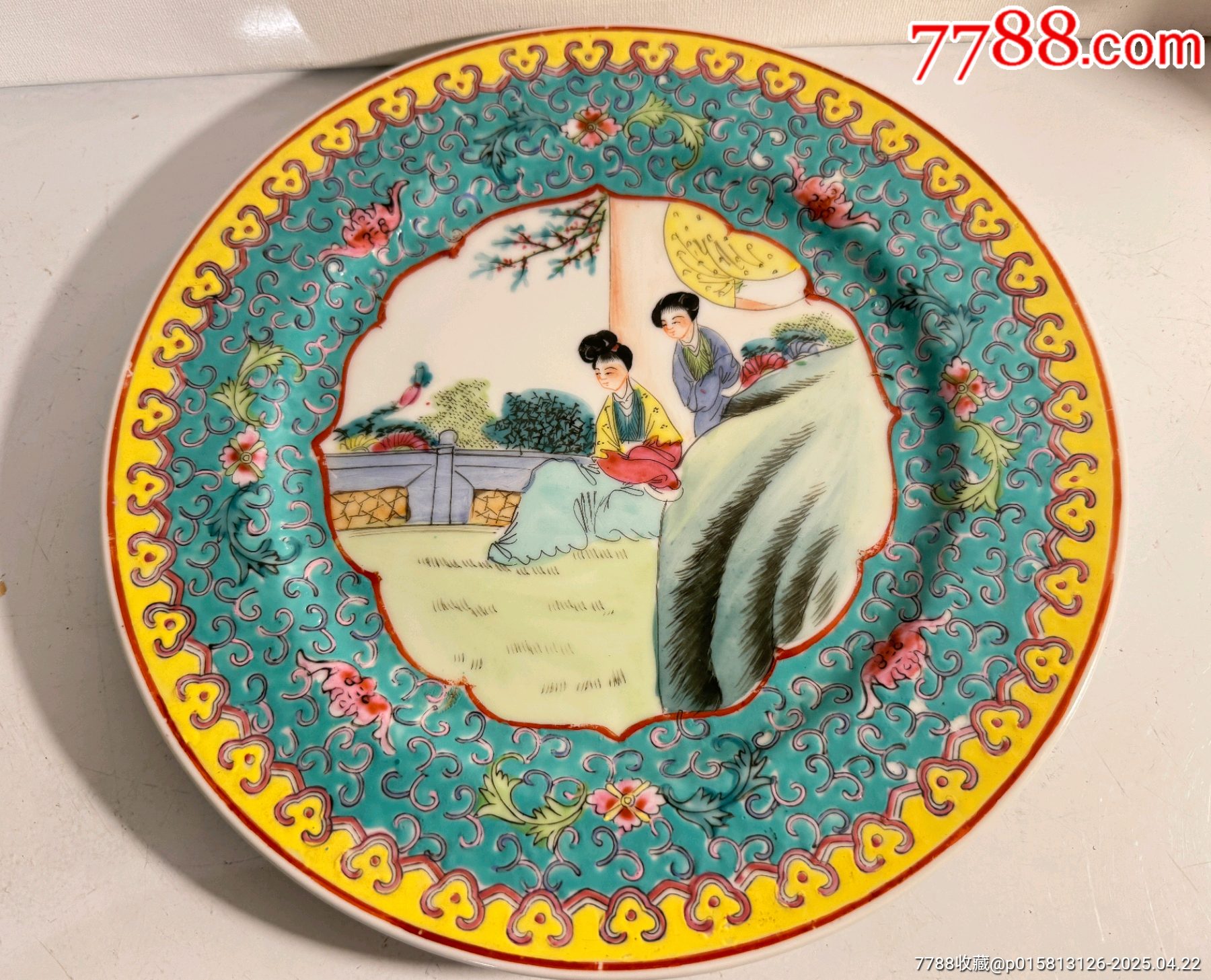 解放初50年代藝術(shù)瓷廠細(xì)路粉彩人物大賞盤尺寸：26厘米品相：，全品，無磕無碰_價(jià)格540元_第1張_