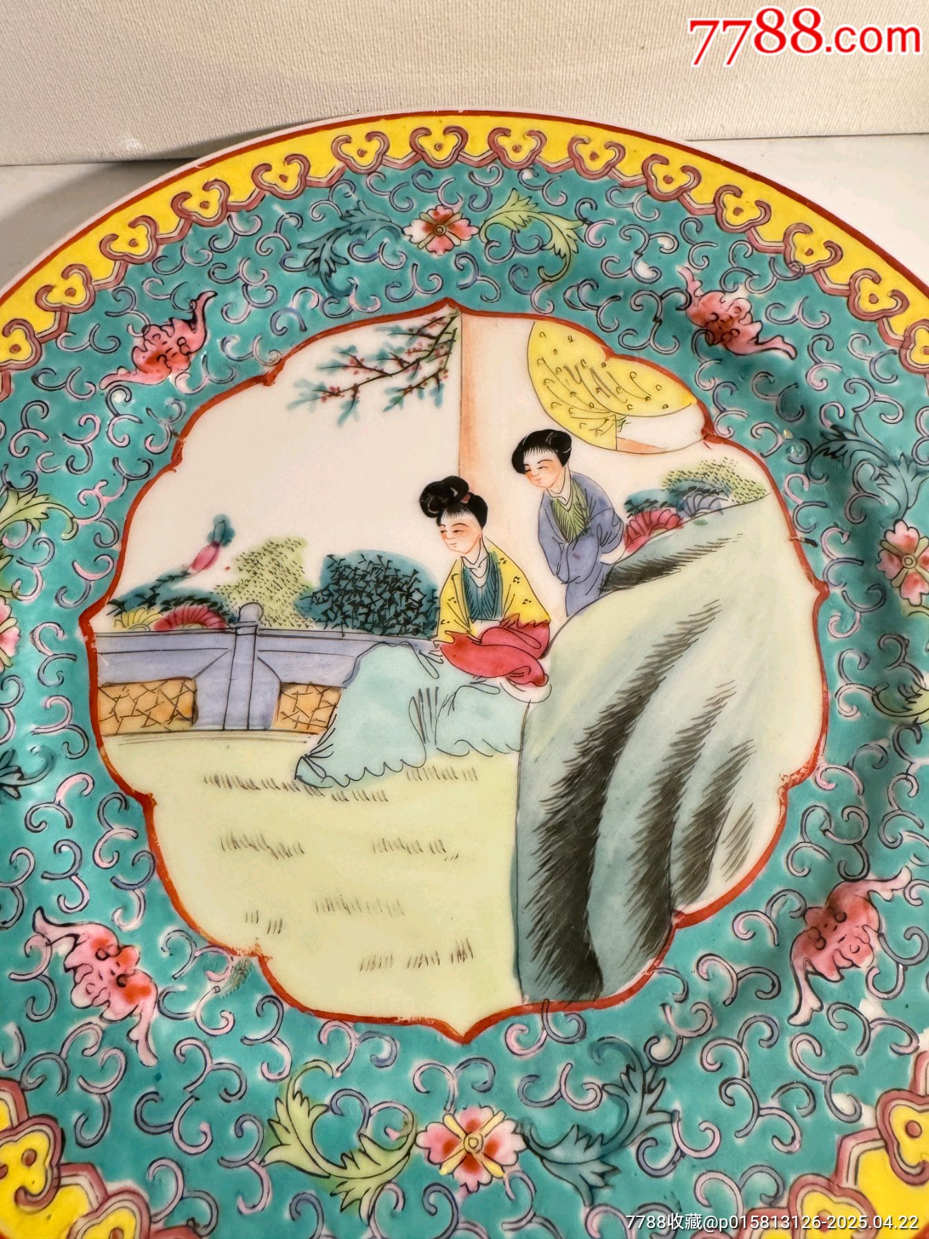 解放初50年代藝術(shù)瓷廠細(xì)路粉彩人物大賞盤尺寸：26厘米品相：，全品，無磕無碰_價(jià)格540元_第2張_