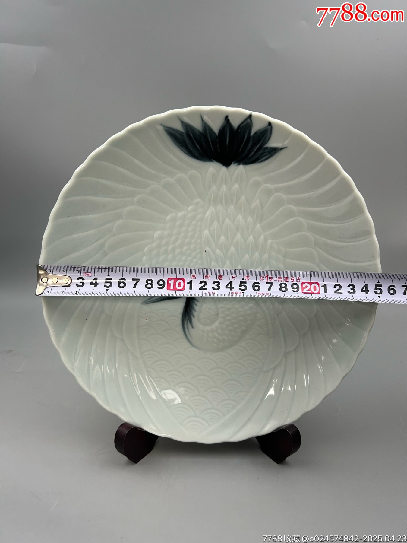 手繪浮雕仙鶴青釉大賞盤，壺承，直徑約25厘米，一枚（全品）_價格58元_第8張_