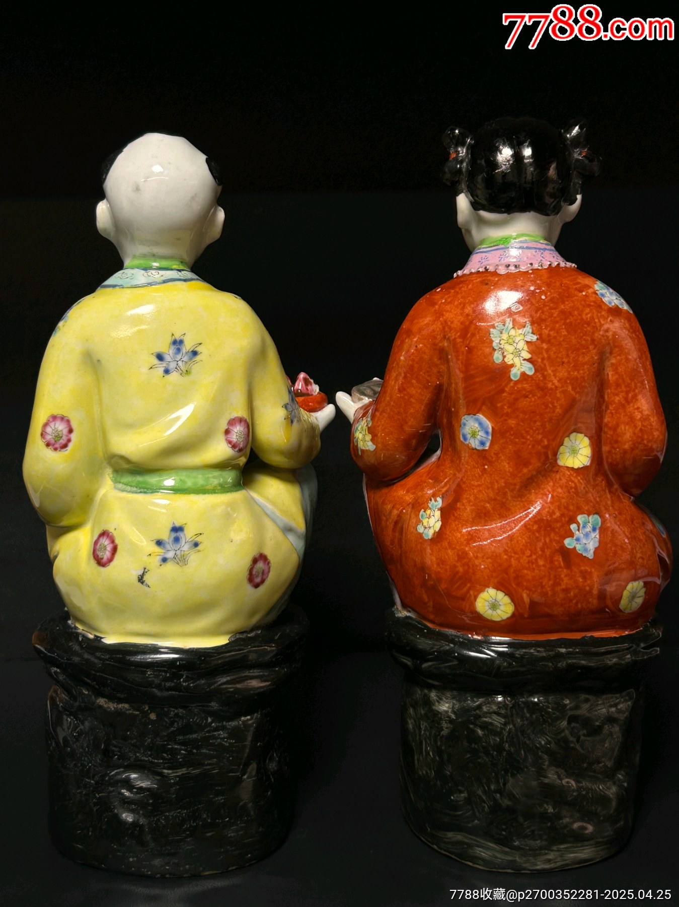 解放初景德鎮(zhèn)粉彩手繪金童玉女童子雕塑擺件尺寸：高32.5cm無磕無沖品_價(jià)格589元_第2張_