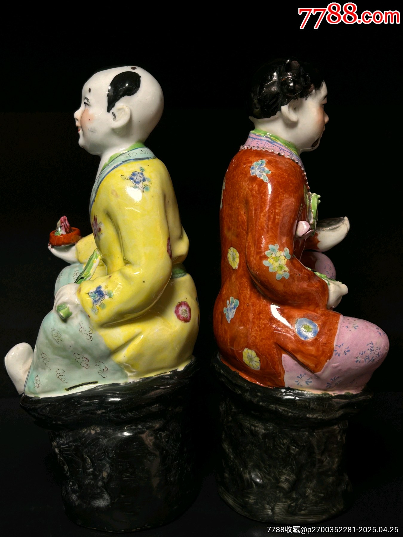 解放初景德鎮(zhèn)粉彩手繪金童玉女童子雕塑擺件尺寸：高32.5cm無磕無沖品_價(jià)格589元_第3張_