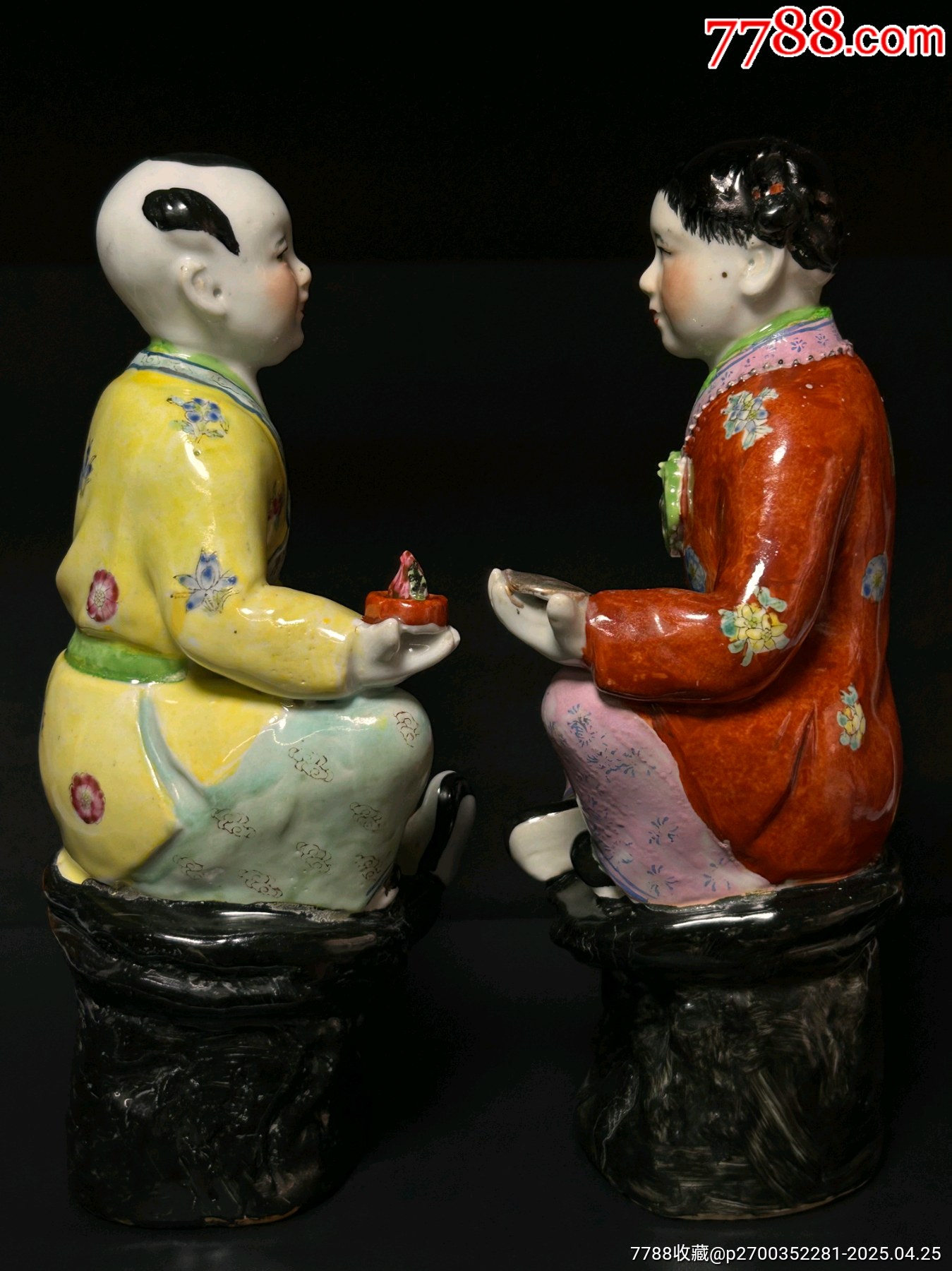 解放初景德鎮(zhèn)粉彩手繪金童玉女童子雕塑擺件尺寸：高32.5cm無磕無沖品_價(jià)格589元_第4張_