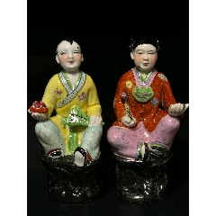解放初景德鎮(zhèn)粉彩手繪金童玉女童子雕塑擺件尺寸：高32.5cm無(wú)磕無(wú)沖品(zc41095345)