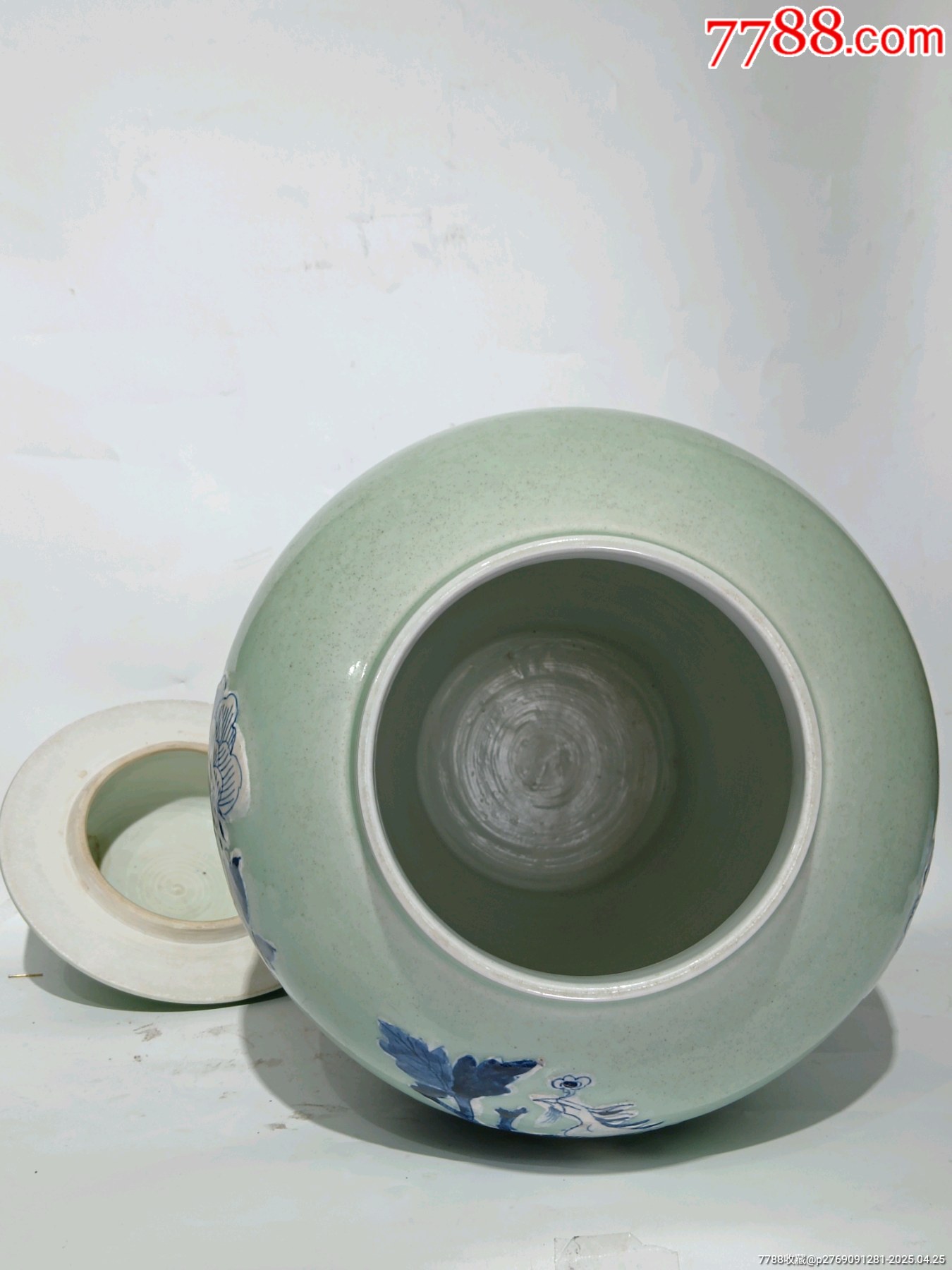 晚清豆青地堆白青花鳳凰牡丹圖將軍罐_價格4465元_第9張_