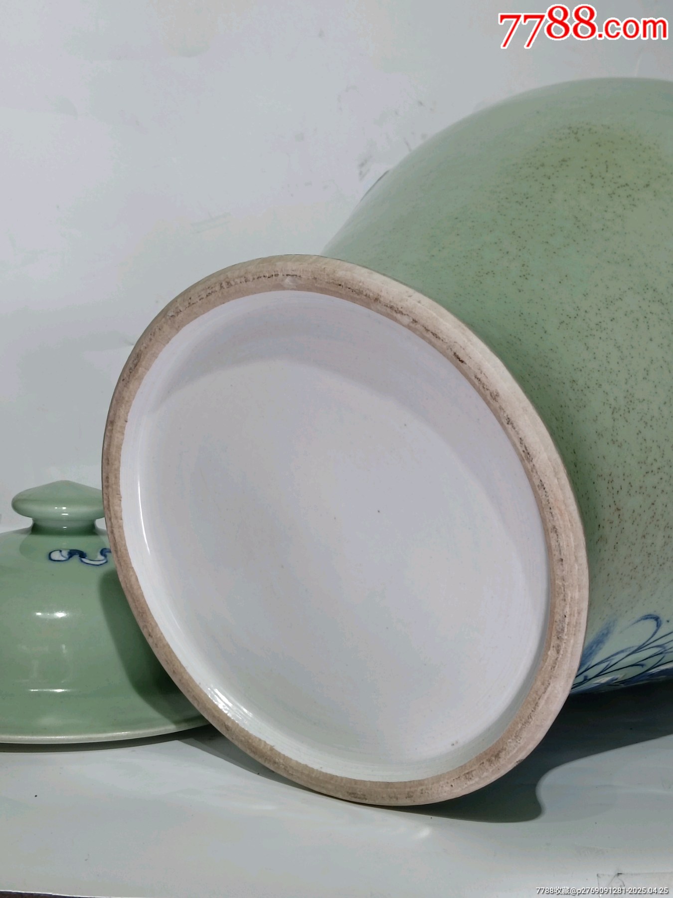 晚清豆青地堆白青花鳳凰牡丹圖將軍罐_價格4465元_第10張_