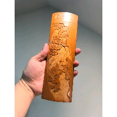 名家精品竹雕松下高仕圖臂擱擺件鎮(zhèn)紙_