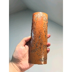 老竹雕風(fēng)景人物詩(shī)文臂擱鎮(zhèn)紙擺件_