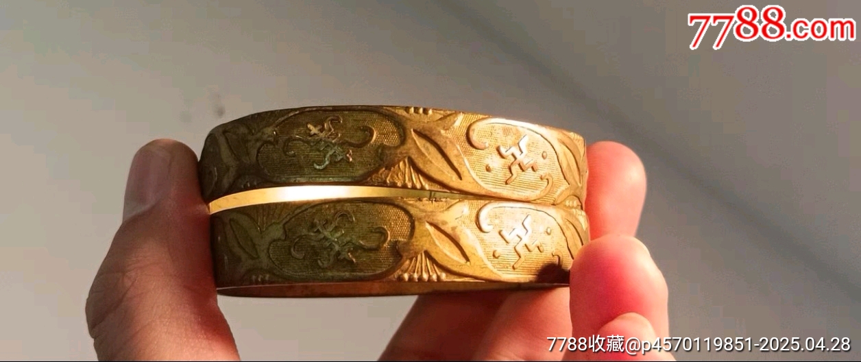 清代銅鎏金浮雕花卉萬壽紋手鐲一對包老_價格727元【蘭馨堂古玩收藏藝術】_第1張_