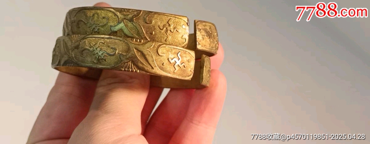 清代銅鎏金浮雕花卉萬壽紋手鐲一對包老_價格727元【蘭馨堂古玩收藏藝術】_第3張_