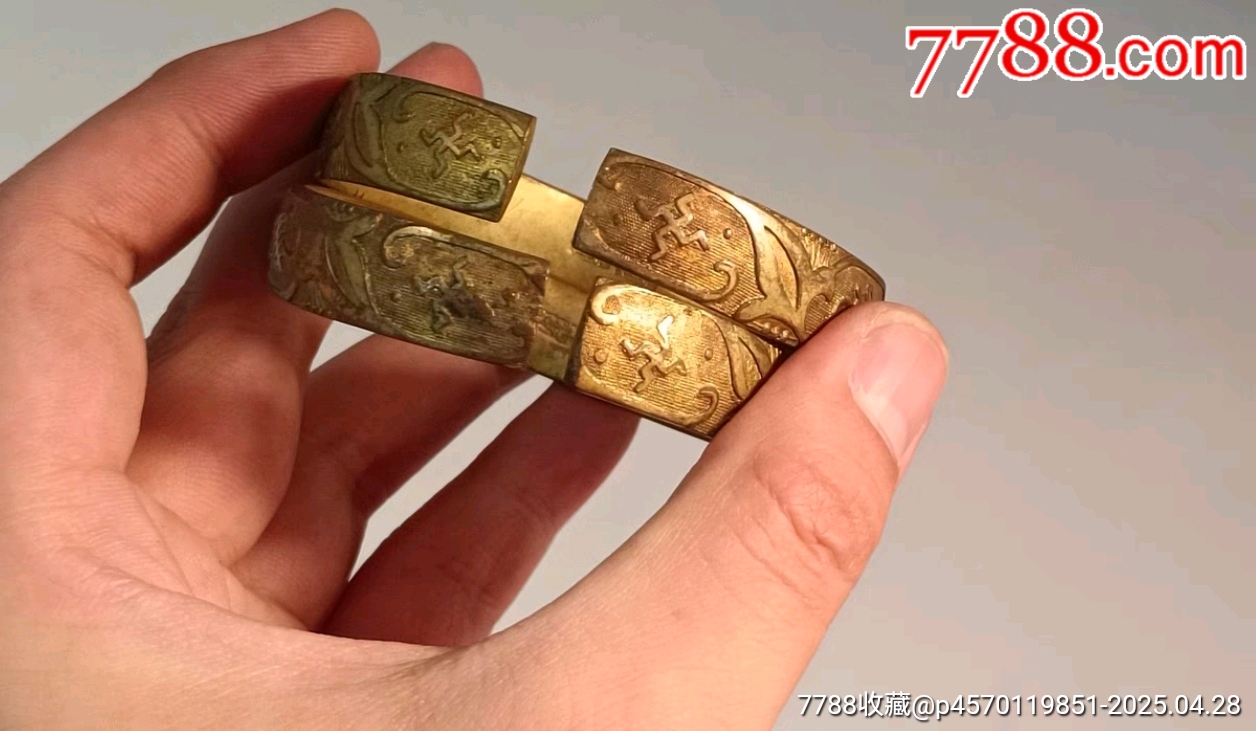 清代銅鎏金浮雕花卉萬壽紋手鐲一對包老_價格727元【蘭馨堂古玩收藏藝術】_第5張_