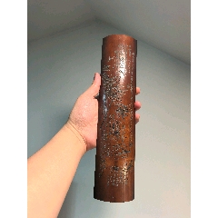老竹雕竹刻詩(shī)文臂擱雙面鎮(zhèn)紙擺件_
