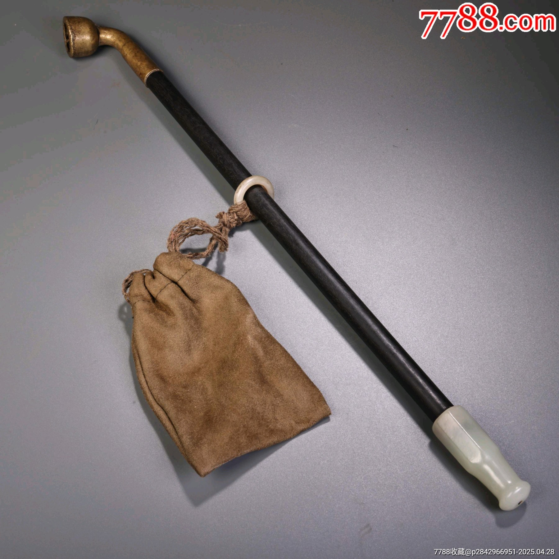 珍品旧藏收老檀木和田玉头旱烟袋工艺精湛款式精美重90克长35厘米30_烟杆/烟枪/烟锅_图片价格_收藏鉴定_7788钱币网