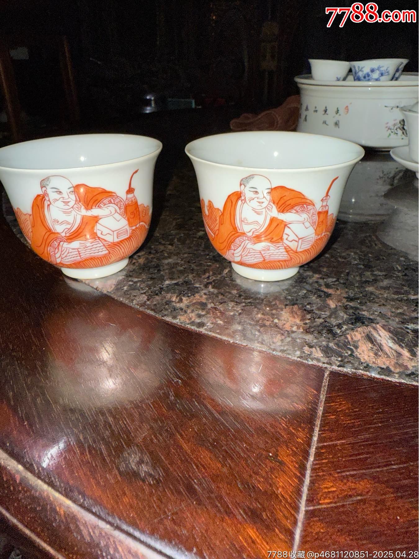早期老景德鎮(zhèn)手繪人物主人杯一對(duì)，畫功精湛，完整_價(jià)格58元_第1張_