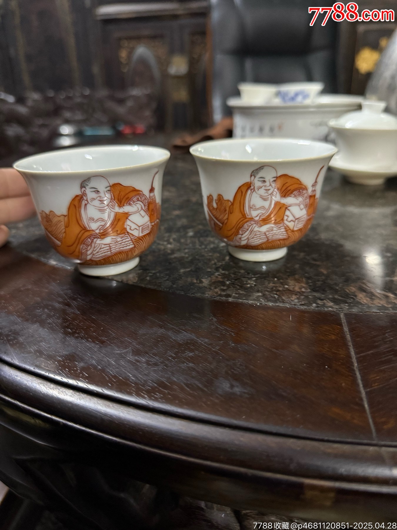 早期老景德鎮(zhèn)手繪人物主人杯一對(duì)，畫功精湛，完整_價(jià)格58元_第2張_