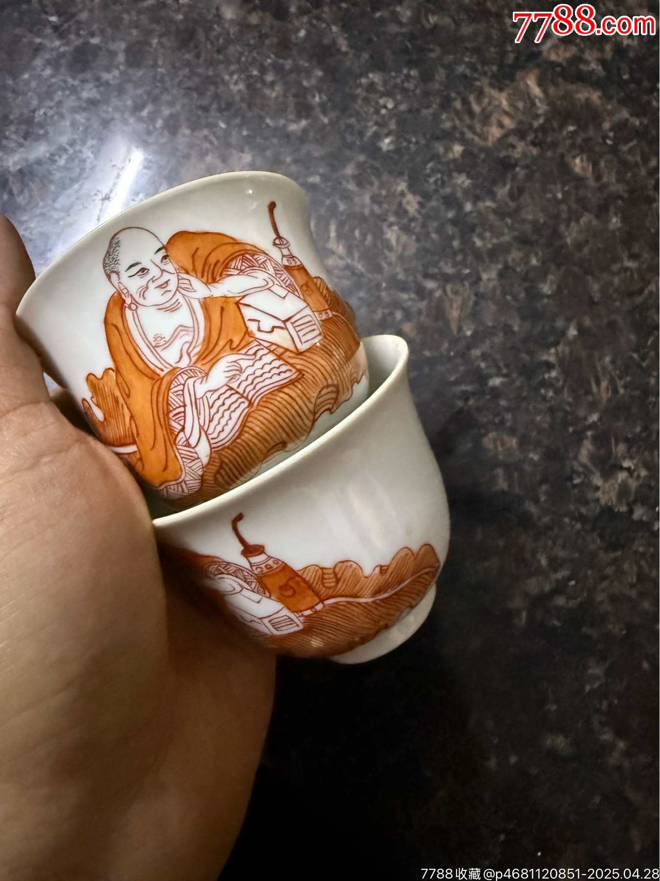 早期老景德鎮(zhèn)手繪人物主人杯一對(duì)，畫功精湛，完整_價(jià)格58元_第4張_