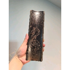 老竹雕詩(shī)文假山雙面臂擱鎮(zhèn)紙擺件_