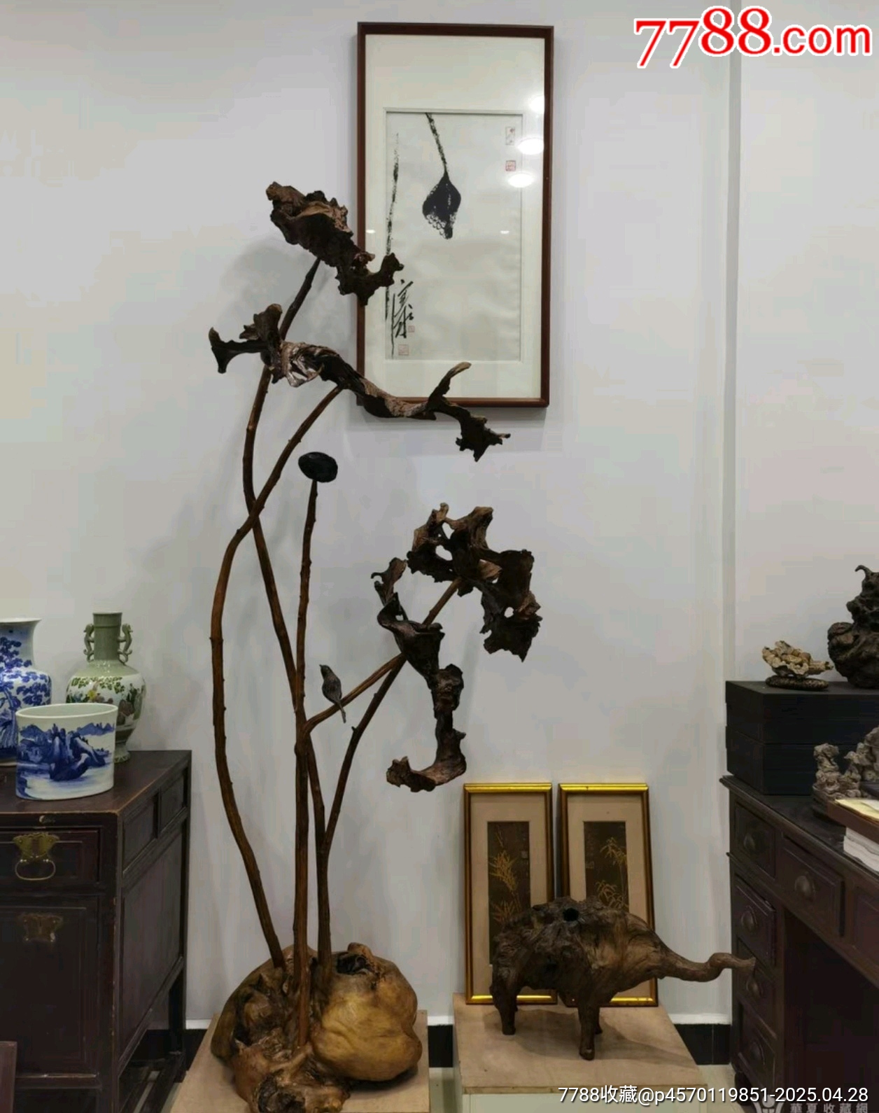 根雕根作荷葉大擺件_價(jià)格5916元【蘭馨堂古玩收藏藝術(shù)】_第1張_