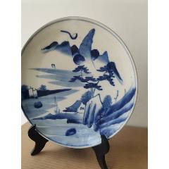 清時(shí)期山水紋賞盤(pán)（包老）_青花瓷_￥270