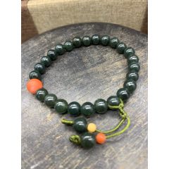 精品！純天然新疆和田玉塔青手串