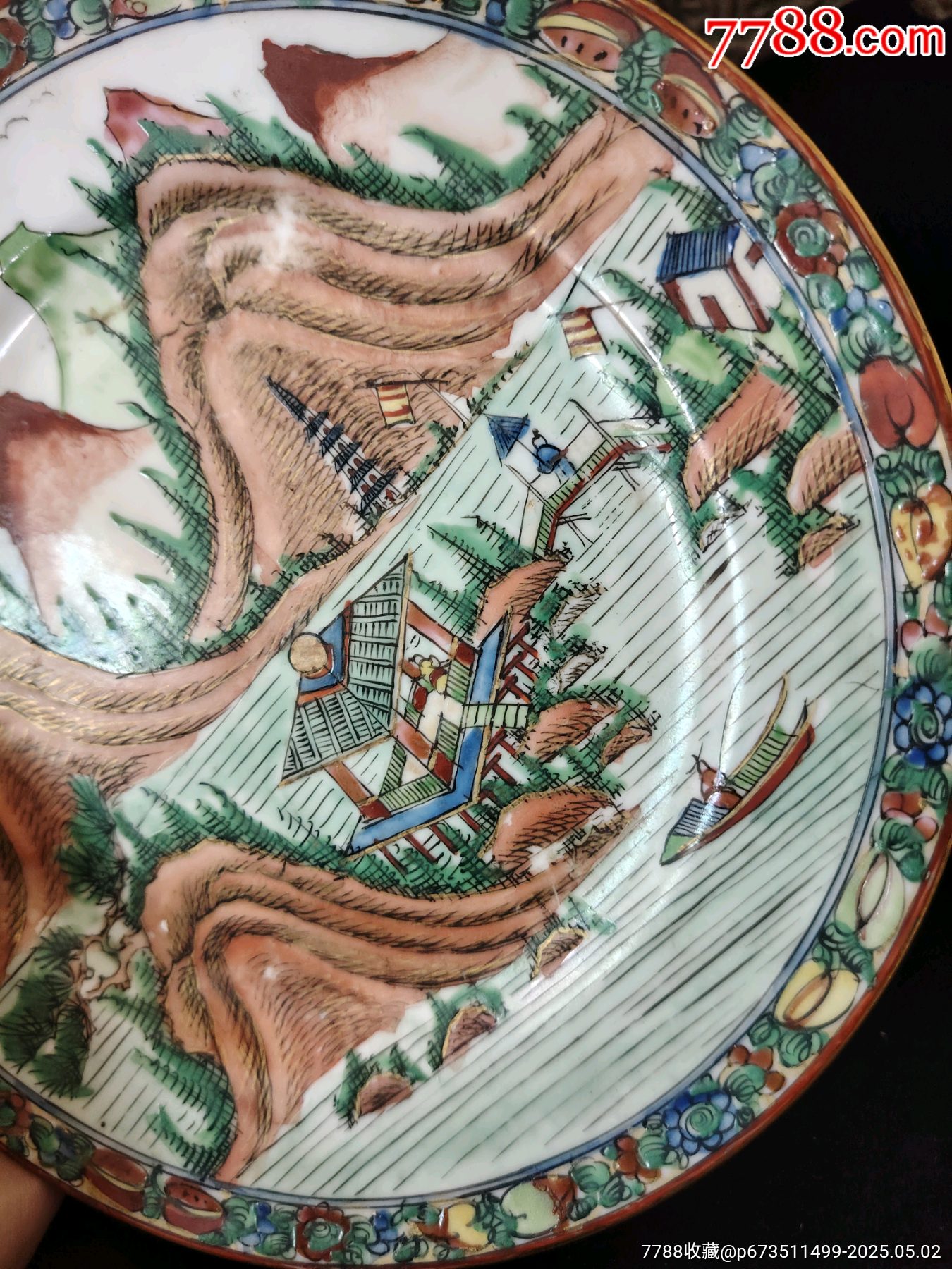 1912-1928年（民國早期）廣彩湖光山色風(fēng)景畫賞盤畫片非常好的融合了中國水_價格768元_第3張_