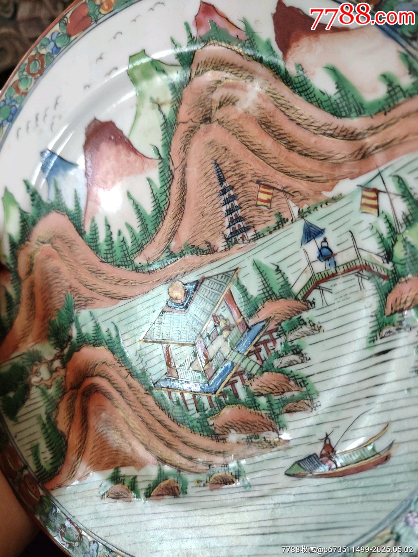 1912-1928年（民國早期）廣彩湖光山色風(fēng)景畫賞盤畫片非常好的融合了中國水_價格768元_第8張_