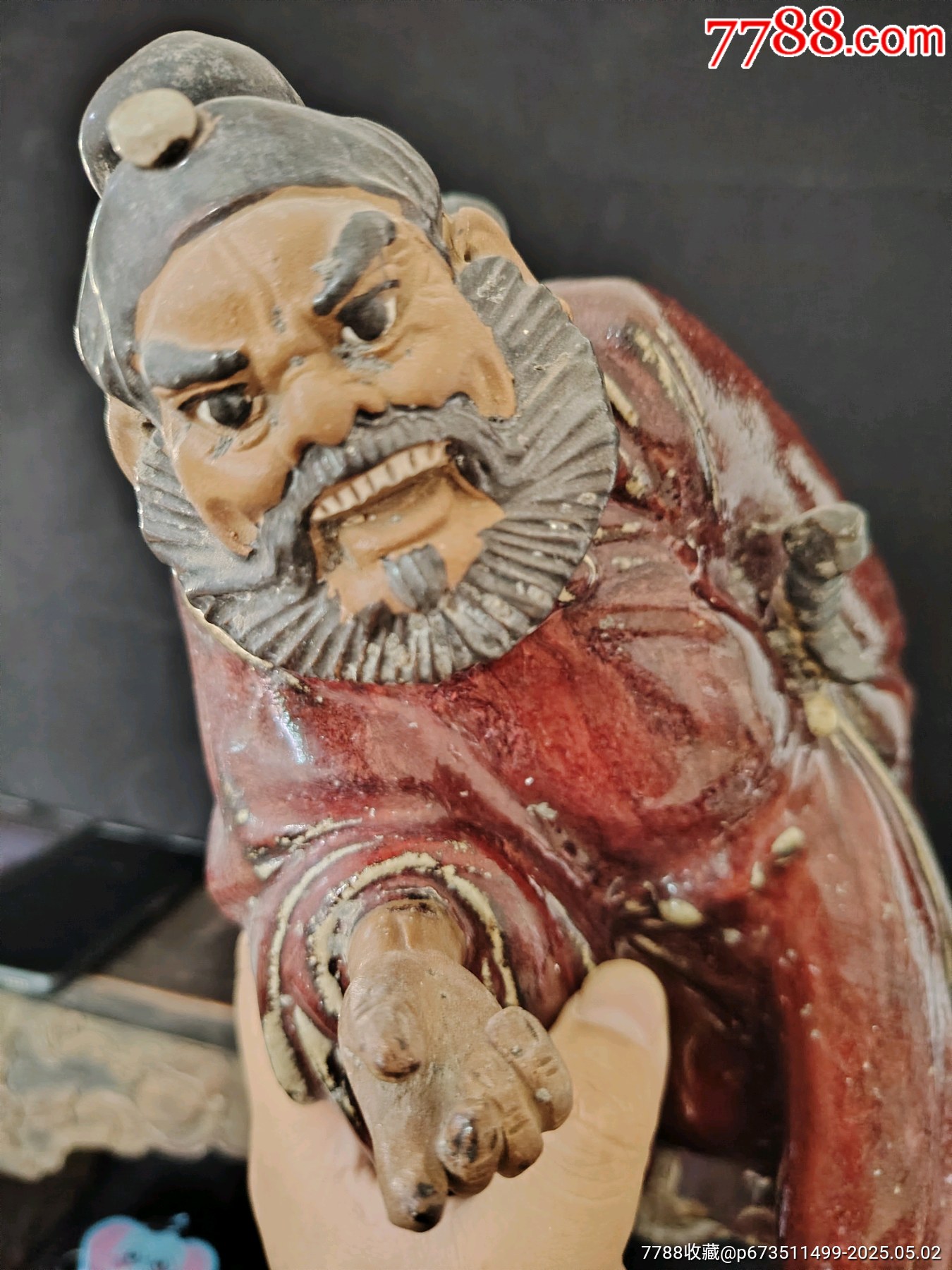 解放初567石灣窯鐘馗引福入堂石榴紅造像品相：全品尺寸：28.8cm左右_價格393元_第9張_