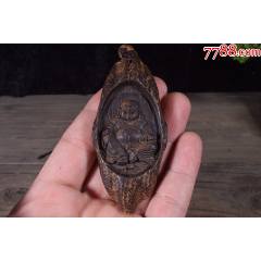 旧藏黄杨木手把件文殊普贤菩萨牌子尺寸：长5cm宽2cm高7.5c__
