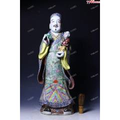 清晚期：特大型粉彩財神爺抱童子造像57㎝，景德鎮(zhèn)“福建會館”款！_