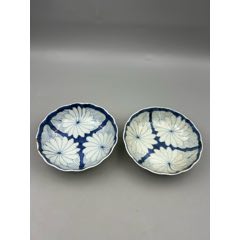 民清時(shí)期，玉璧底，青花花紋深盤(pán)，開(kāi)片，共2枚(au41223466)