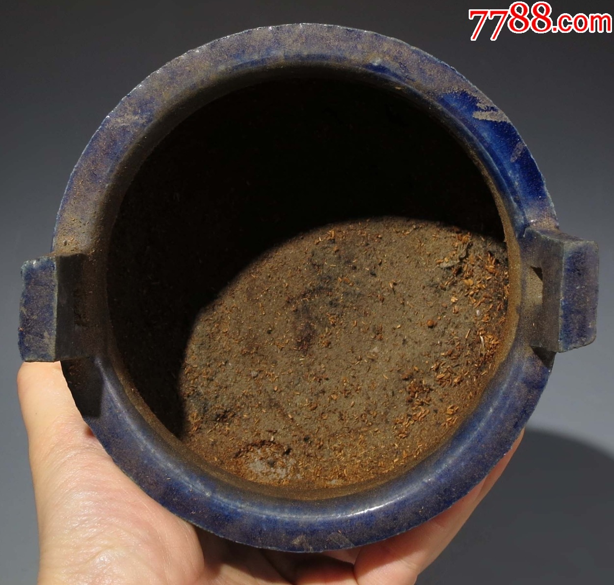 清晚期：藍(lán)釉三足雙耳香爐（本站已鑒定）_價(jià)格288元【優(yōu)品好店】_第7張_