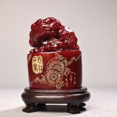 珍品旧藏收老纯手工高浮雕刻寿山石田黄石印章雕工精湛款式精美