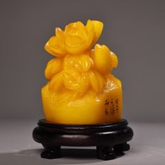 珍品旧藏收老纯手工高浮雕刻寿山石田黄石印章雕工精湛款式精美