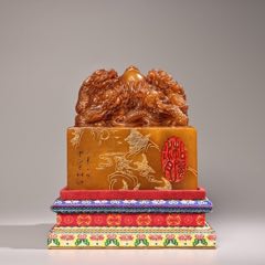 山水寿老人刻黄芙蓉石印材 在銘 専用台付き　古印材老印材　田黄 Yahoo!オークション -「寿山石」の落札相場・落札価格
