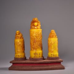 【羅漢賜宝・財富双全】印章・寿山石极品水晶三彩田黄石｜仏教神像彫刻印鑑｜丁敬作款 羅漢賜宝・財富双全】印章・寿山石极品水晶三彩田黄石｜仏教神像彫刻