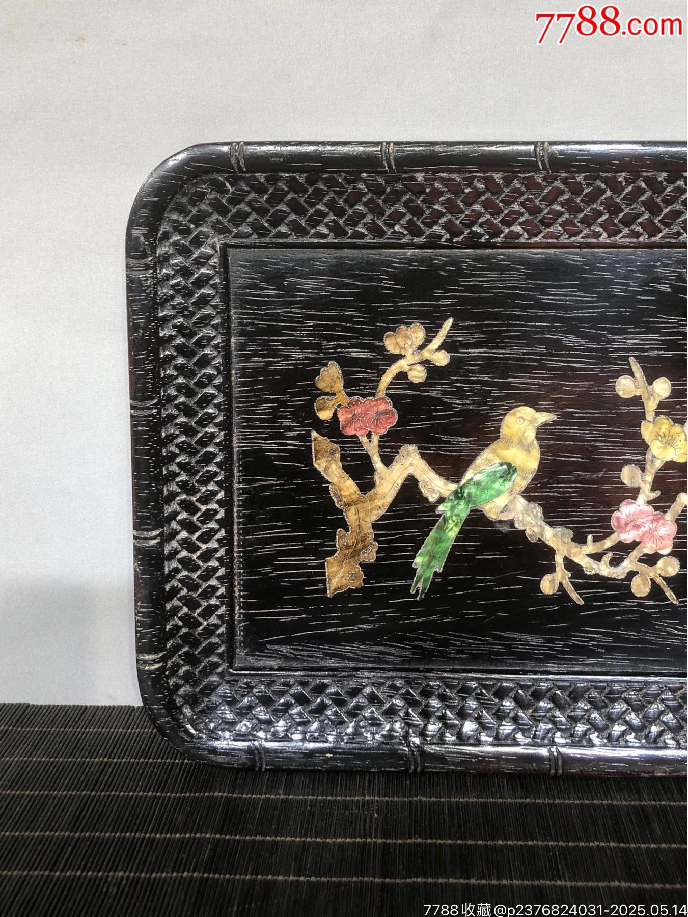 獨(dú)板紫檀鑲貝殼鳥踏花枝盤子，_價(jià)格199元【子健老貨】_第2張_