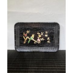 獨(dú)板紫檀鑲貝殼鳥踏花枝盤子，(au41290658)_子健老貨