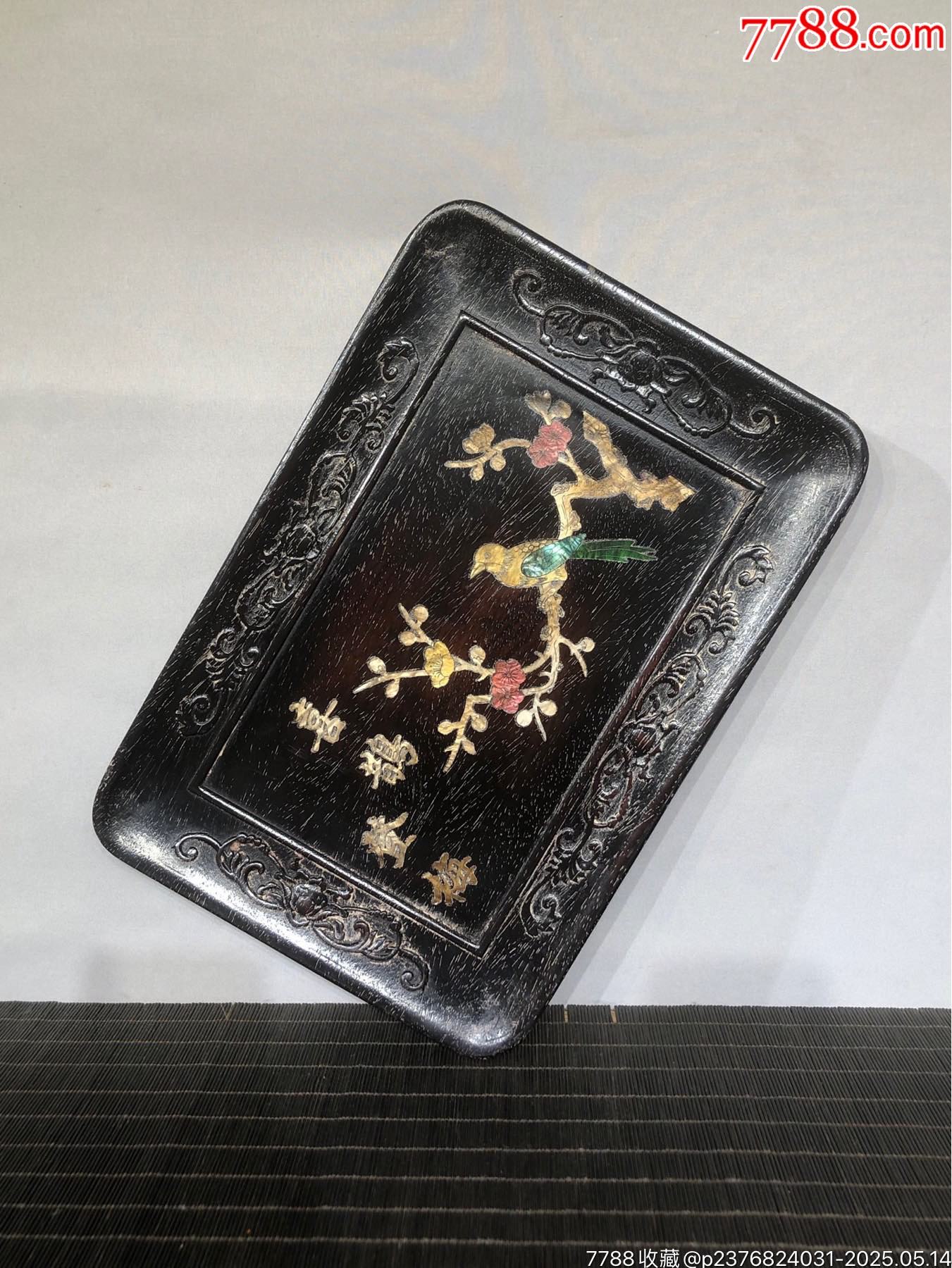 獨(dú)板紫檀鑲貝殼喜鵲登梅盤子，_價(jià)格199元【子健老貨】_第8張_