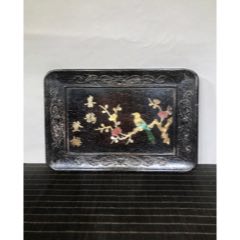 獨(dú)板紫檀鑲貝殼喜鵲登梅盤子，(au41290677)_子健老貨