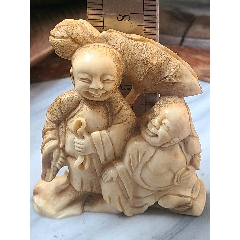 ☆稀少☆美品☆】水牛彫刻 角製寿老人像 角製壽老翁人物 中國