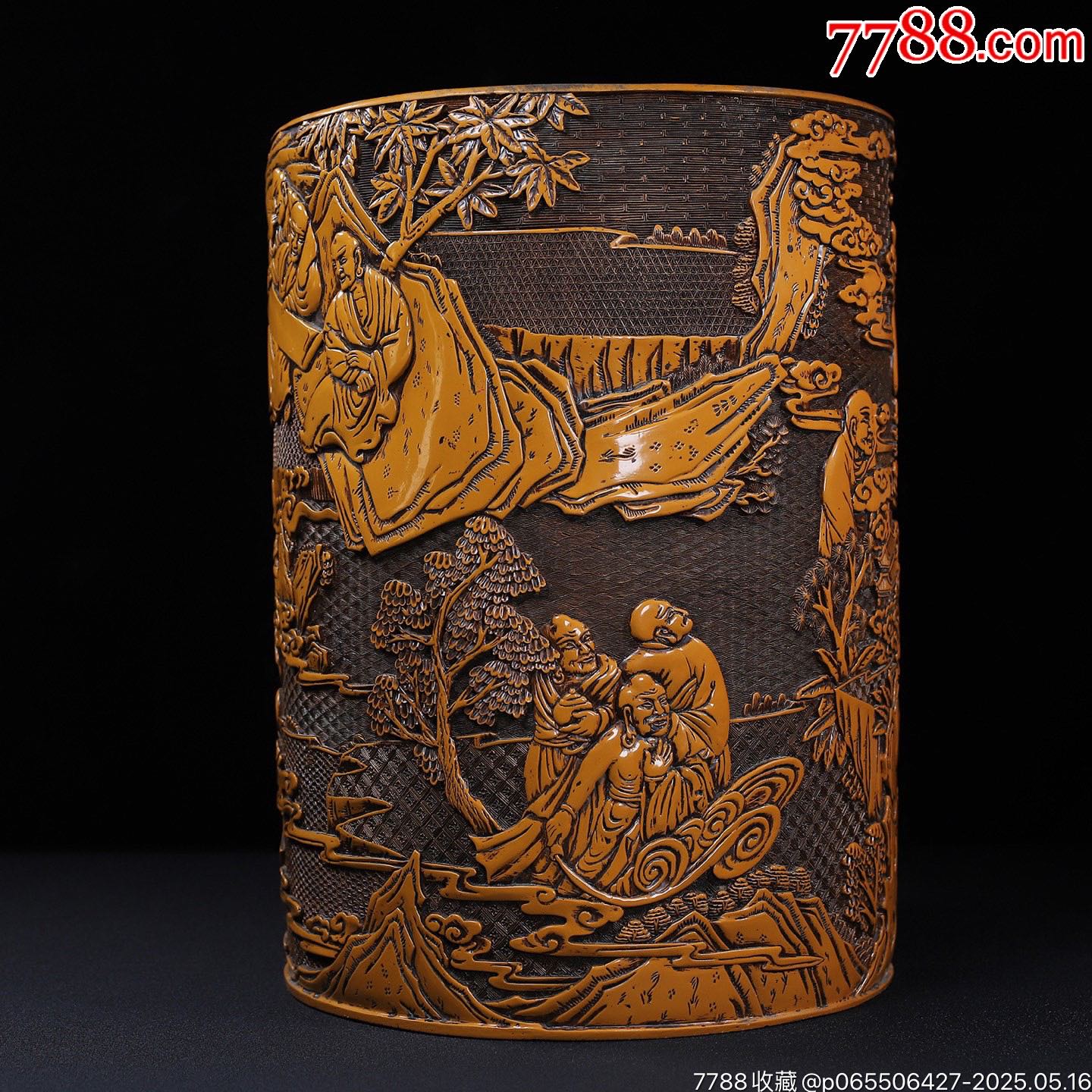 舊藏剔黃漆器十八羅漢圖圓筆筒畫筒，_價(jià)格2888元【子健老貨】_第5張_