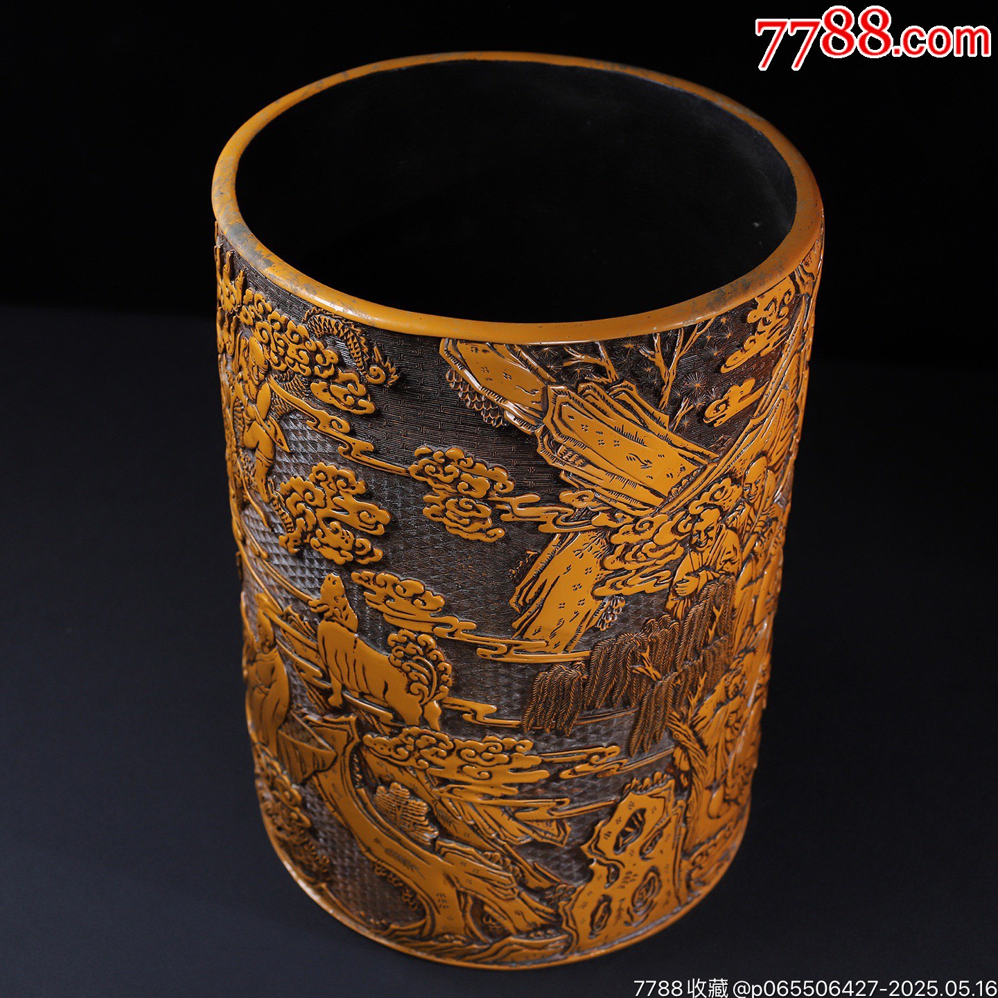 舊藏剔黃漆器十八羅漢圖圓筆筒畫筒，_價(jià)格2888元【子健老貨】_第9張_