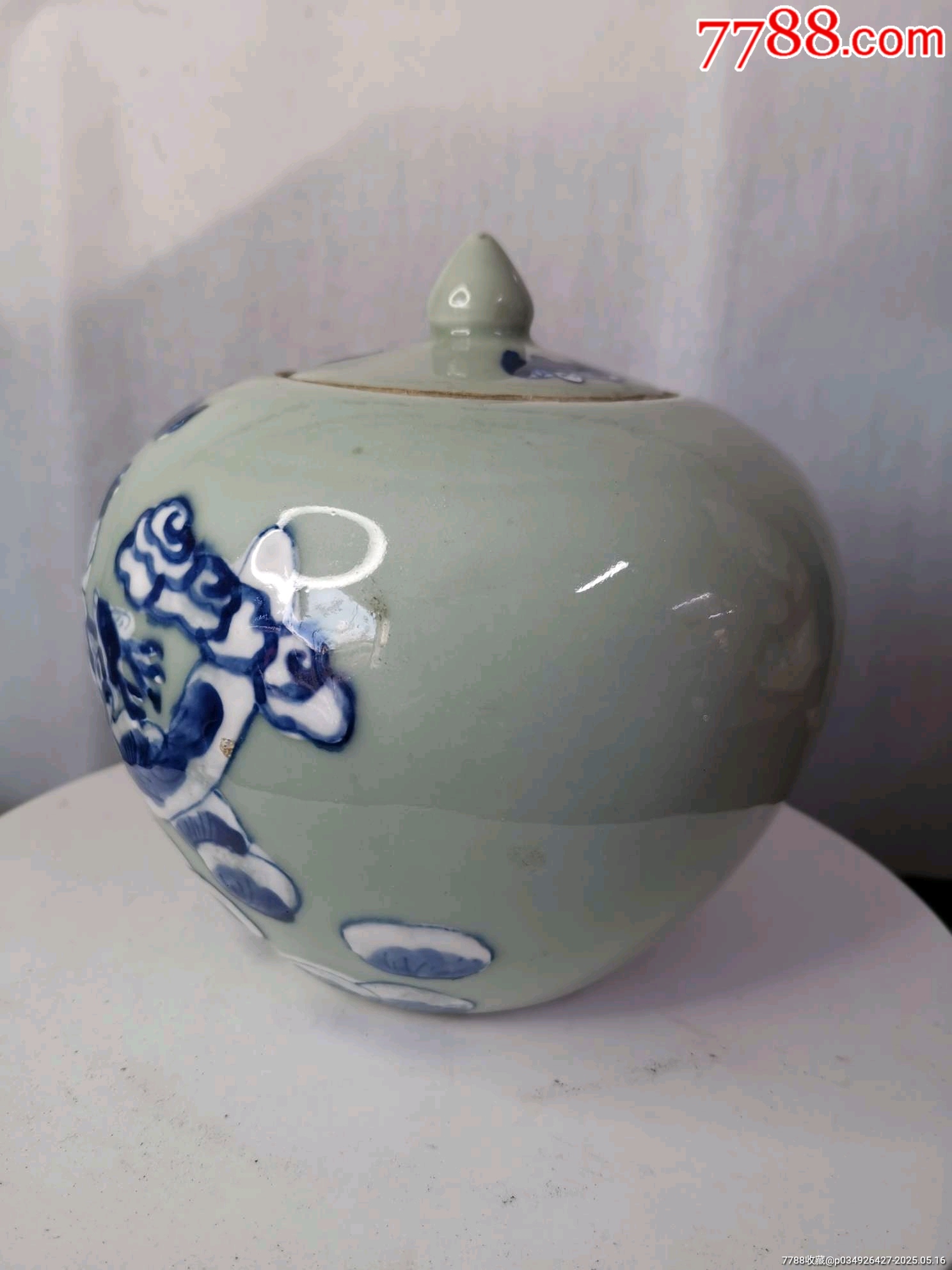 晚清豆青地青花人物故事圖蓋罐_價(jià)格547元_第3張_