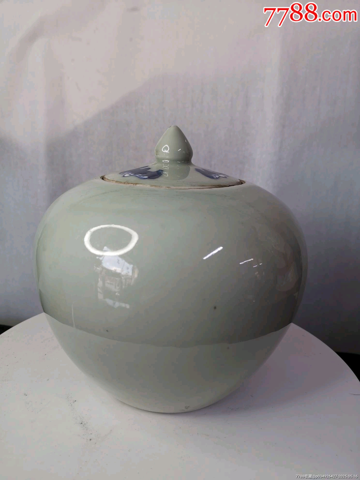晚清豆青地青花人物故事圖蓋罐_價(jià)格547元_第4張_