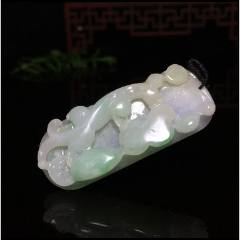 緬甸翡翠A貨飄綠螭龍如意吊墜